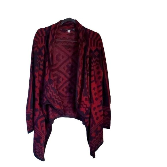 A Knitch Above Womens Sweater Red M Open Front Waterfall Front Ruana Cardigan - Picture 8 of 8